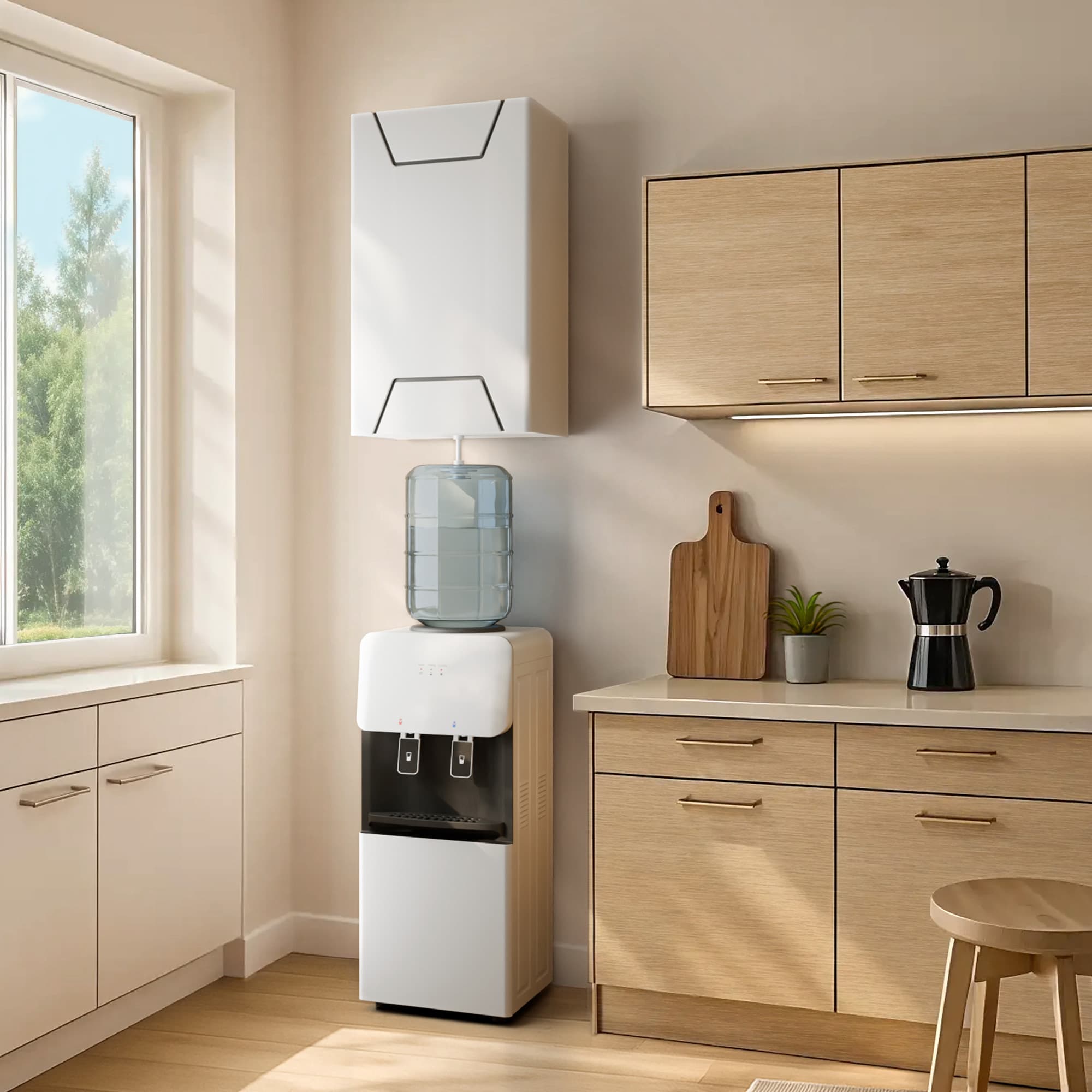 Droplet residential water-from-air unit in a kitchen
